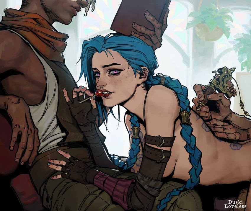 jinx, arcane jinx, ekko, and firelight ekko (league of legends and 1 more) drawn by duskidraws