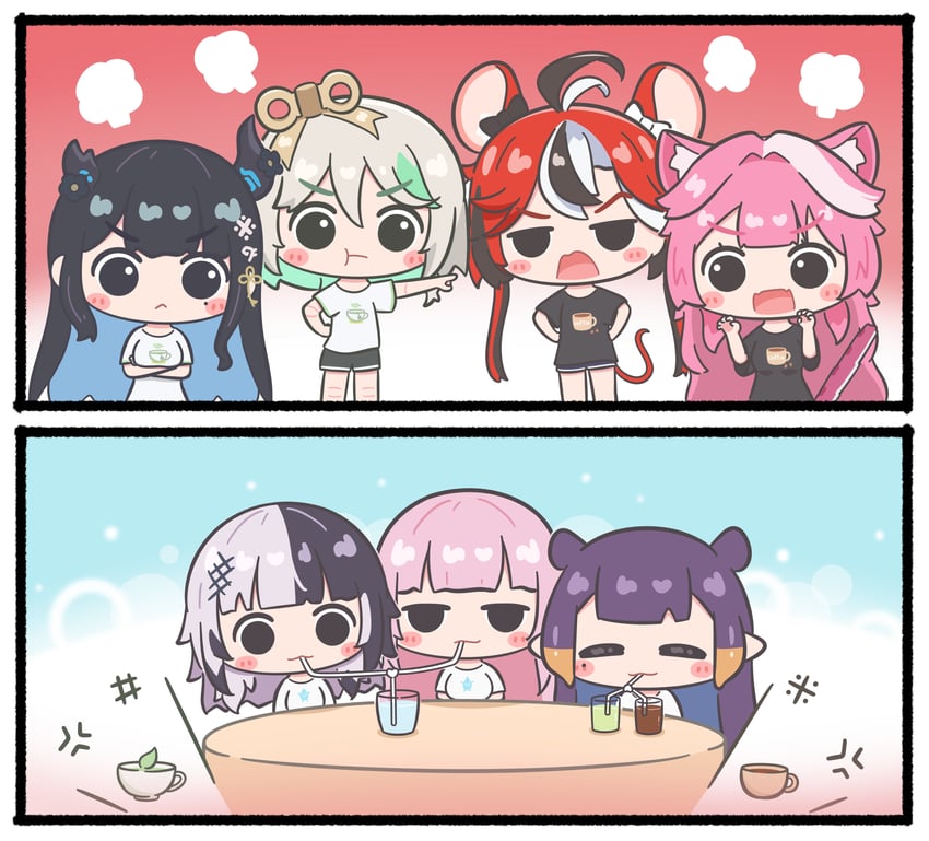 mori calliope, ninomae ina'nis, hakos baelz, shiori novella, nerissa ravencroft, and 2 more (hololive and 1 more) drawn by mpien