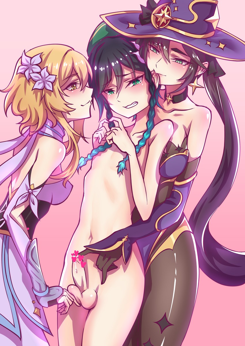 lumine, mona, and venti (genshin impact) drawn by hej_510