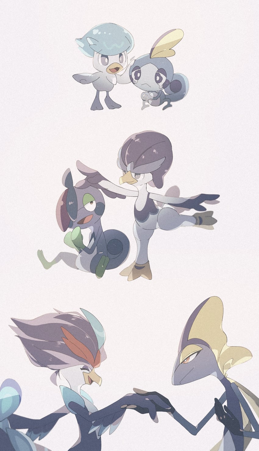 sobble, quaxly, inteleon, drizzile, quaquaval, and 1 more (pokemon) drawn by aya_(ayamenora)
