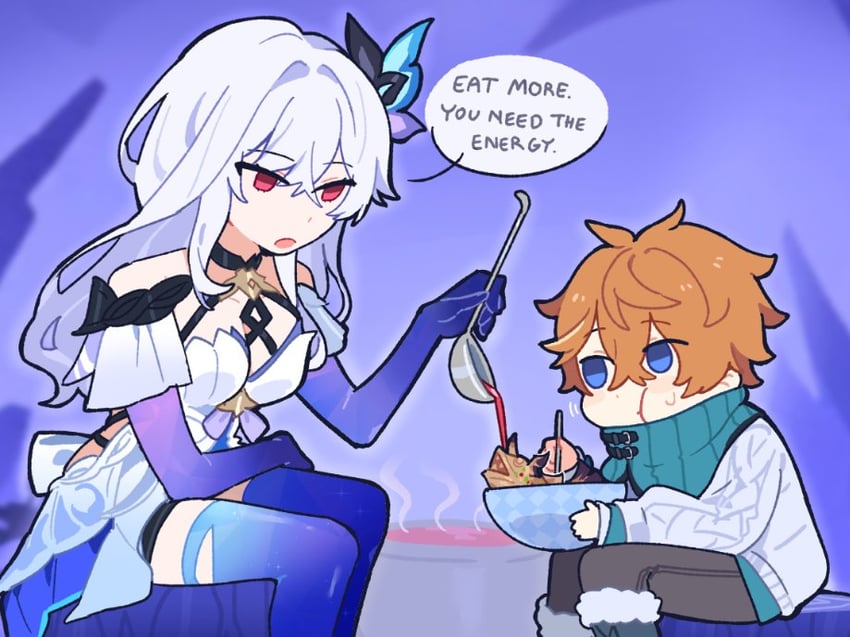 tartaglia and skirk (genshin impact) drawn by nemururin