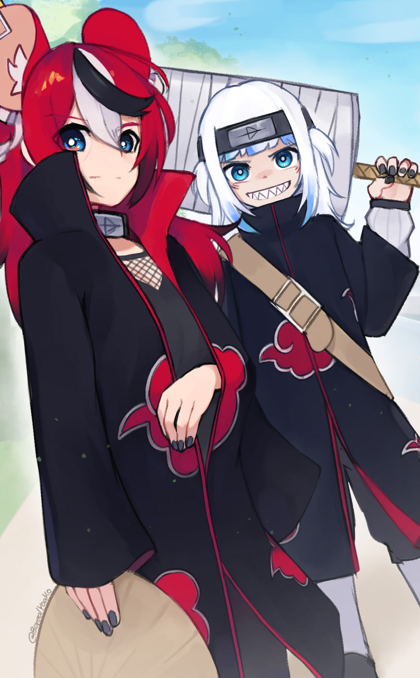 gawr gura, hakos baelz, uchiha itachi, and hoshigaki kisame (hololive and 2 more) drawn by yoako
