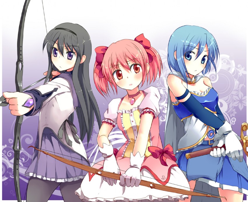 akemi homura, kaname madoka, and miki sayaka (mahou shoujo madoka magica) drawn by pizanuko