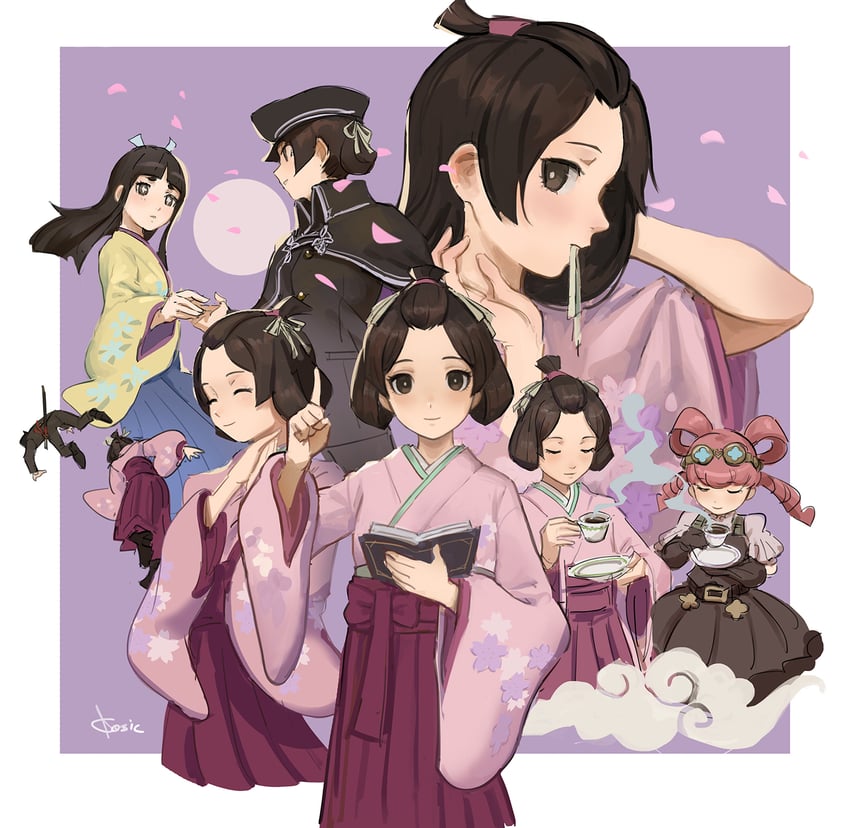 ryunosuke naruhodo, susato mikotoba, iris wilson, rei membami, and ryutaro naruhodo (ace attorney and 3 more) drawn by qosic