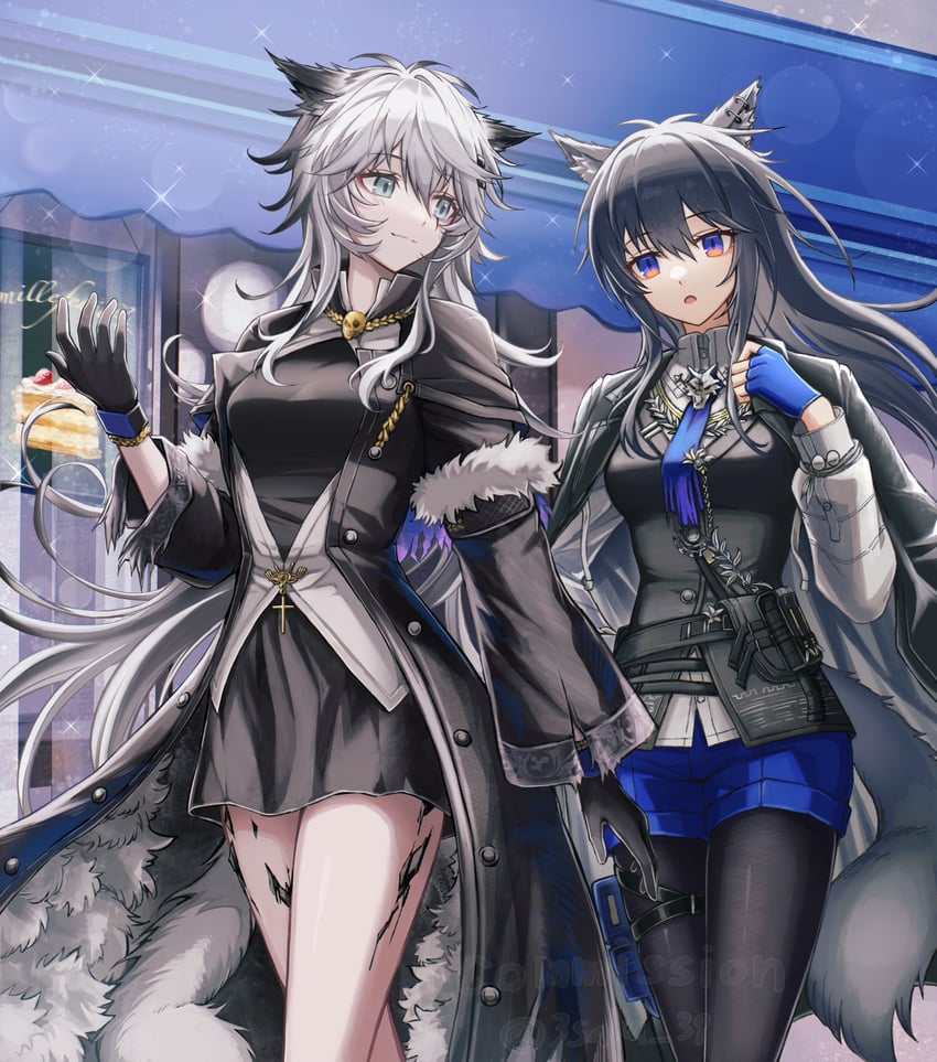 texas, lappland, and texas the omertosa (arknights) drawn by 3_(sanyako1)