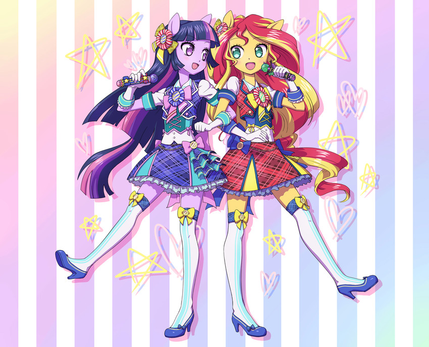 twilight sparkle and sunset shimmer (pretty series and 4 more) drawn by pimmy