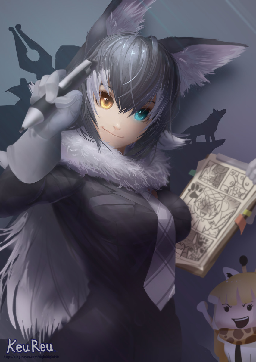 grey wolf and reticulated giraffe (kemono friends) drawn by keureu_(tiqkdtiqkd10)