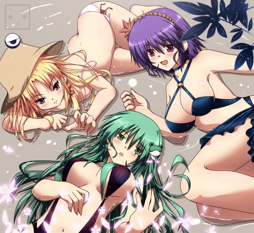 kochiya sanae, moriya suwako, and yasaka kanako (touhou) drawn by ngirln4