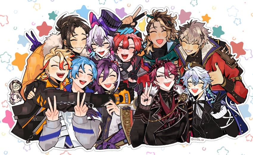 gavis bettel, machina x flayon, regis altare, axel syrios, banzoin hakka, and 7 more (holostars and 1 more) drawn by hiimtae_sb