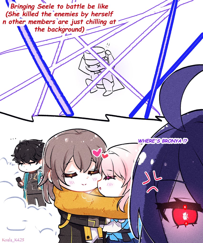 trailblazer, stelle, march 7th, dan heng, and seele (honkai and 1 more) drawn by koala_k423