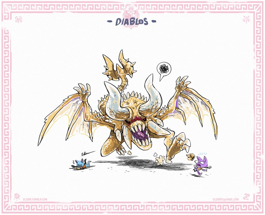 player palico and diablos (monster hunter and 3 more) drawn by eliz0r