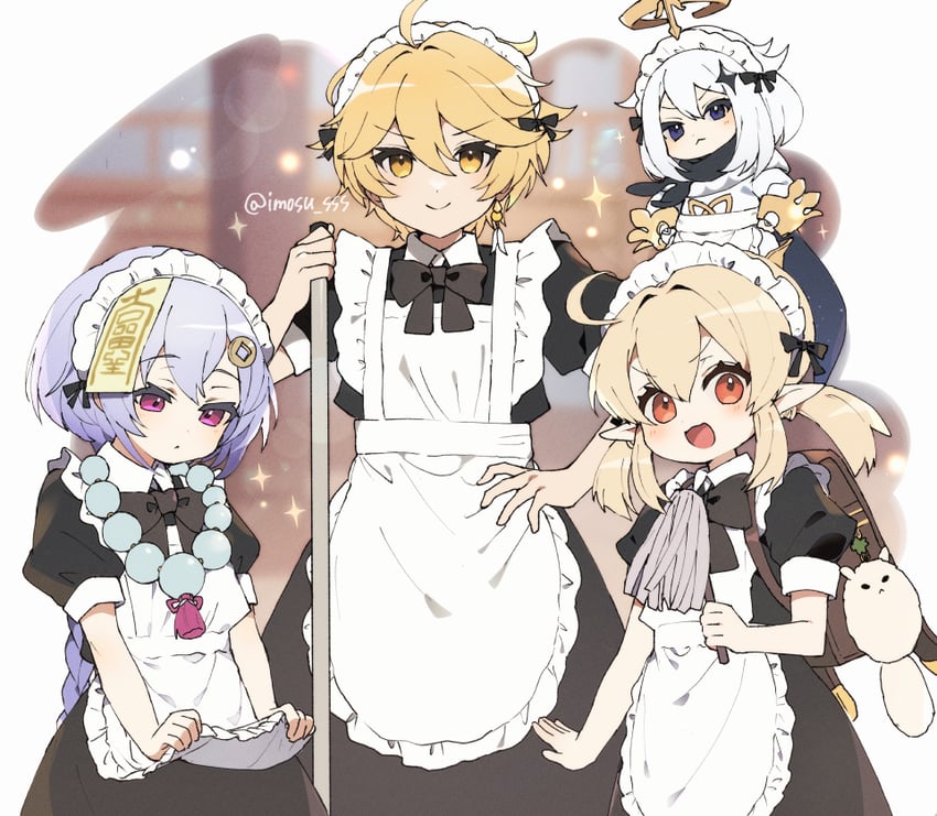 aether, klee, and qiqi (genshin impact) drawn by imoko_(imo_ss)