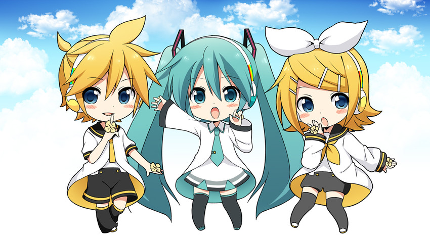 hatsune miku, kagamine rin, and kagamine len (vocaloid) drawn by sudachi_(calendar)