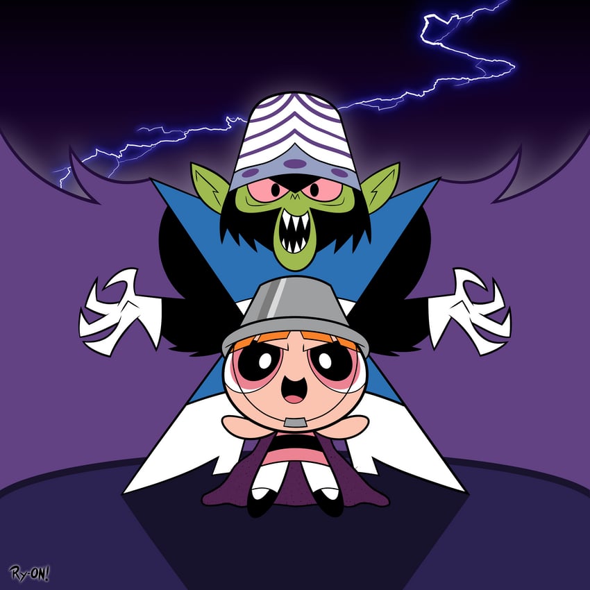 blossom and mojo jojo (powerpuff girls) drawn by ry-on!