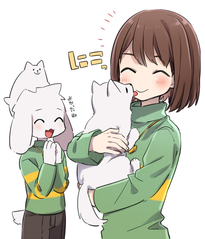 chara, asriel dreemurr, and annoying dog (undertale) drawn by leftporygon