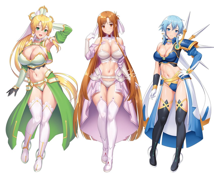 asuna, sinon, and leafa (sword art online and 2 more) drawn by kawase_seiki