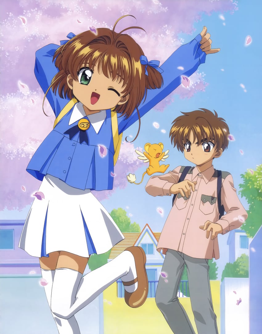 kinomoto sakura, kero, and li syaoran (cardcaptor sakura)