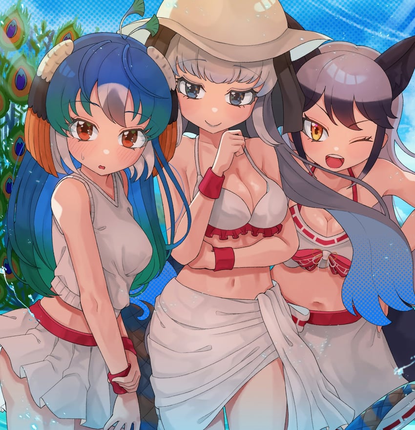 silver fox, komodo dragon, and peafowl (kemono friends and 1 more) drawn by kedama_(ughugjydthjdf)