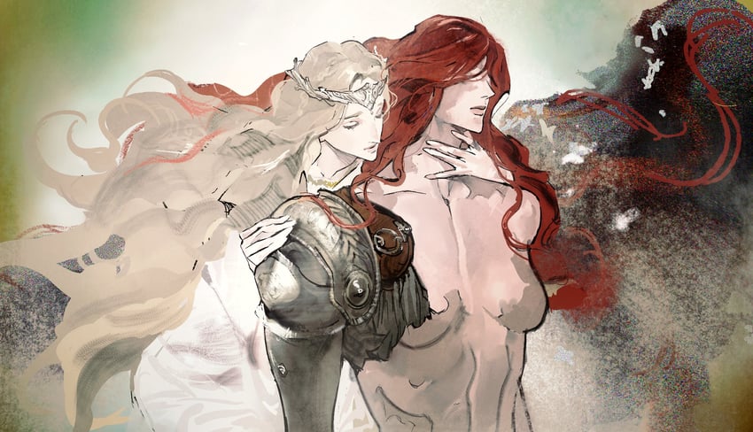 malenia blade of miquella, miquella, and malenia goddess of rot (elden ring) drawn by cbb_(tuucoo)