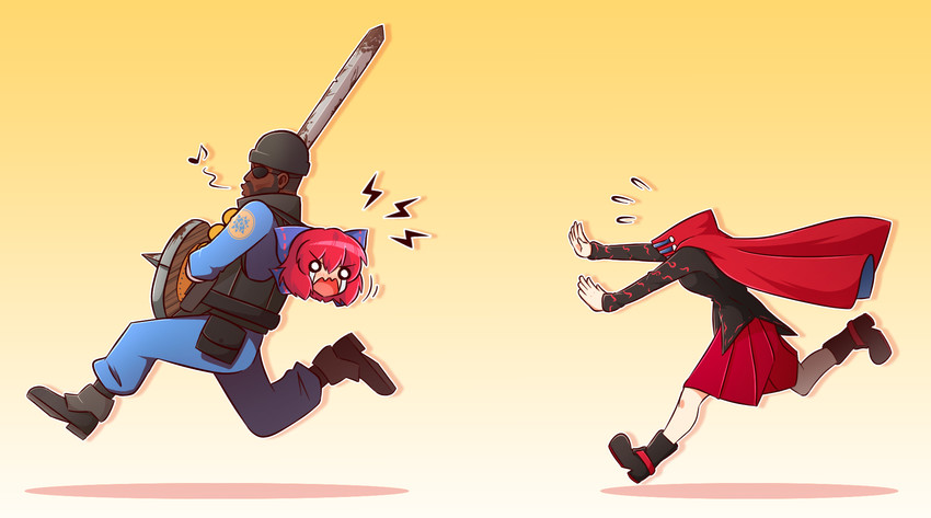 sekibanki, demoman, blu demoman, and eyelander (touhou and 1 more) drawn by wool_(miwol)