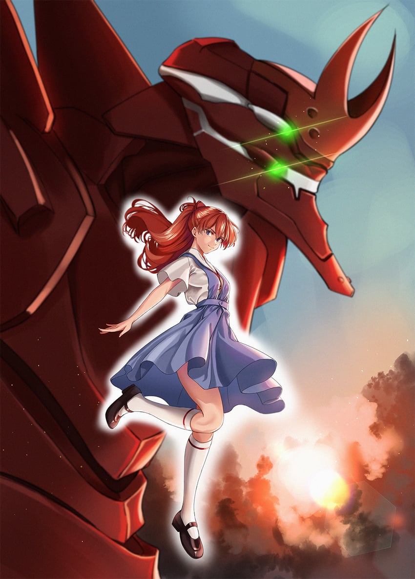 souryuu asuka langley and eva 02 (neon genesis evangelion and 2 more) drawn by ryudraw