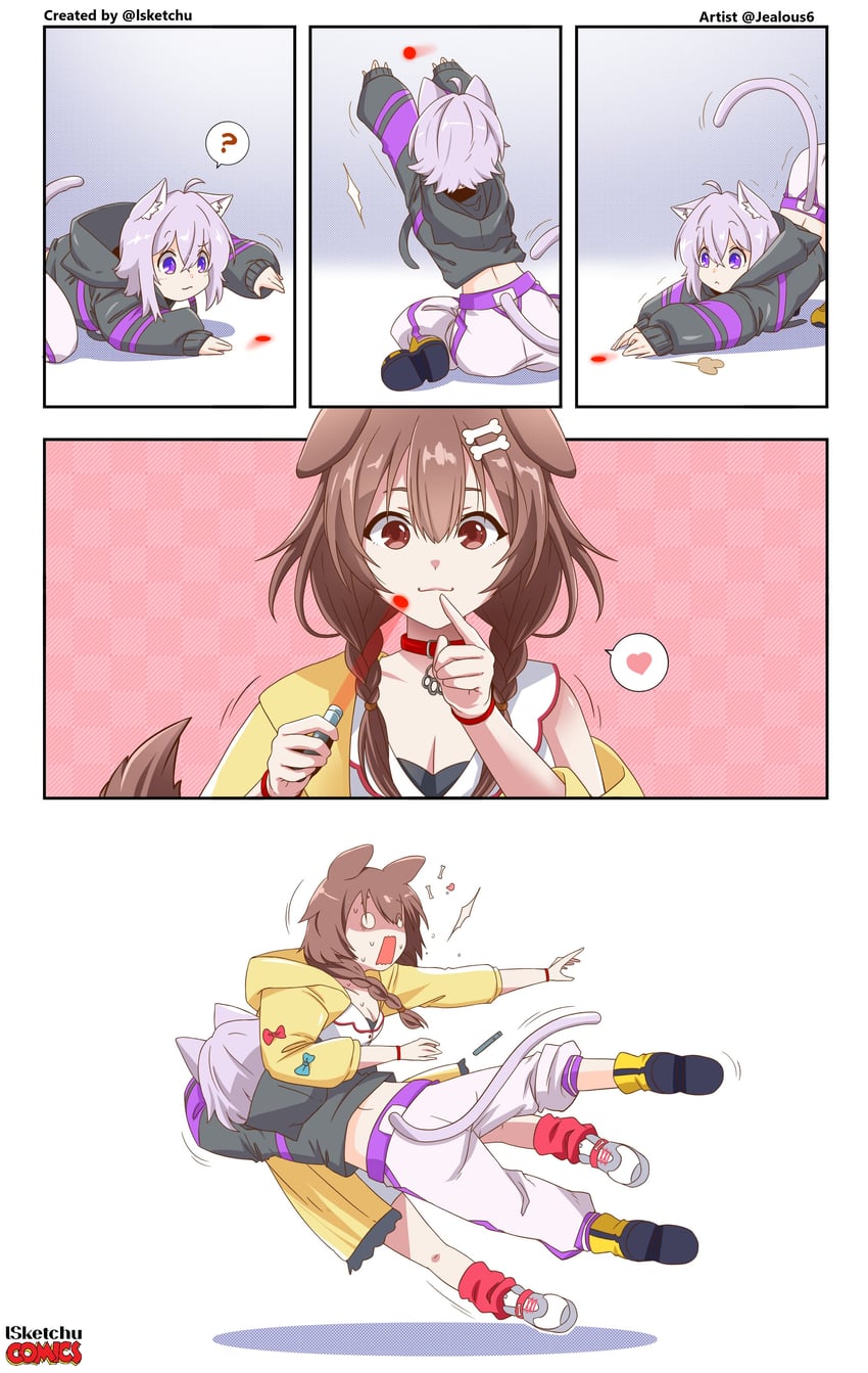 nekomata okayu and inugami korone (hololive) drawn by lsketchu