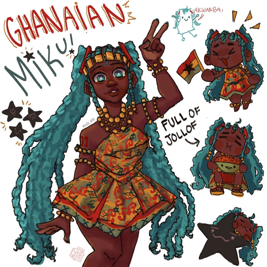 hatsune miku and ghanaian miku (vocaloid) drawn by milk_459