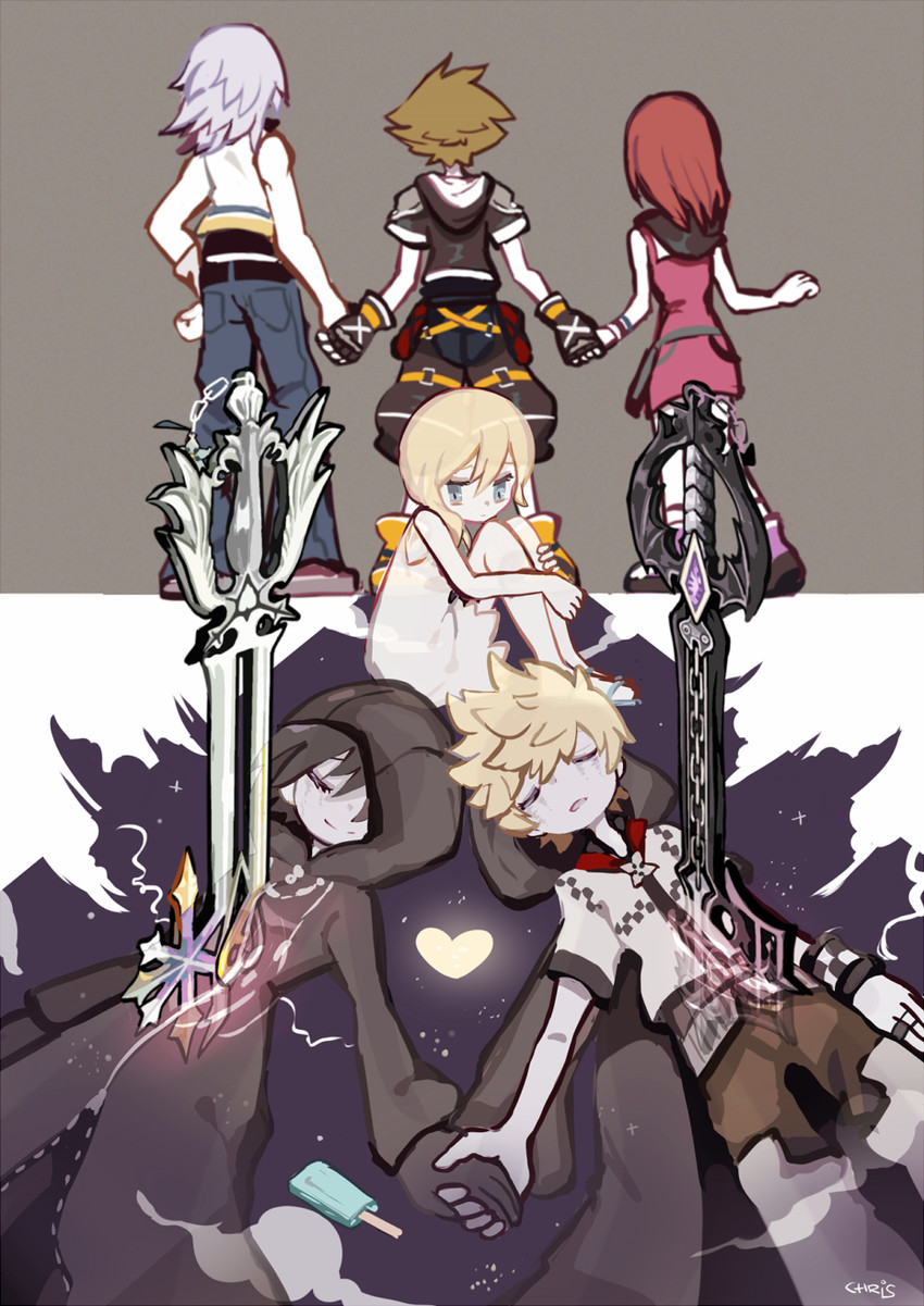 sora, roxas, kairi, riku, xion, and 1 more (kingdom hearts and 2 more) drawn by momoppi