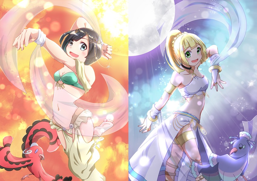 lillie, selene, and oricorio (pokemon and 1 more) drawn by negimiso1989
