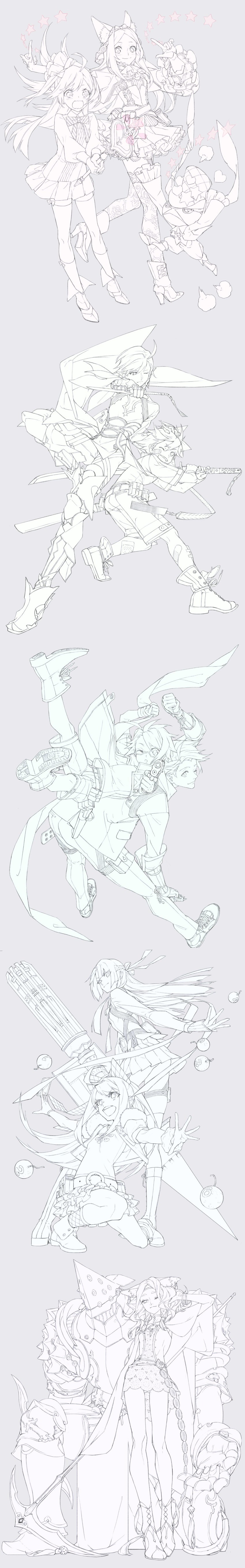 samurai, mage, fortuner, duelist, arika, and 4 more (7th dragon and 1 more) drawn by nishihara_isao