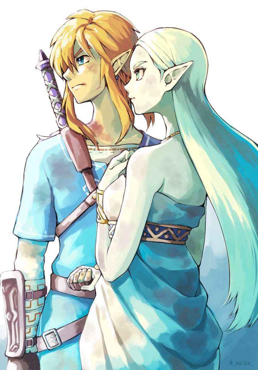 link and princess zelda (the legend of zelda and 1 more) drawn by saiba_(henrietta)
