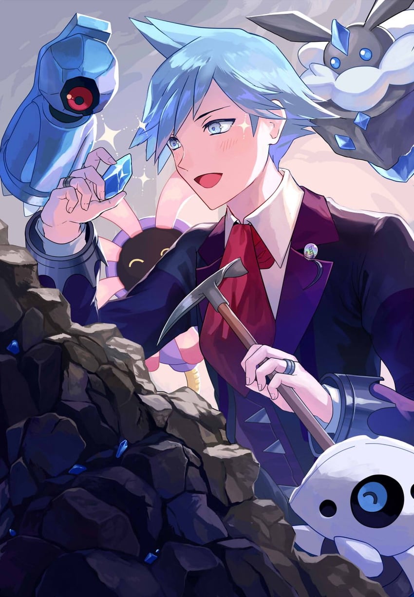 steven stone, beldum, aron, carbink, and lileep (pokemon and 1 more) drawn by tsu_(md_tsune)