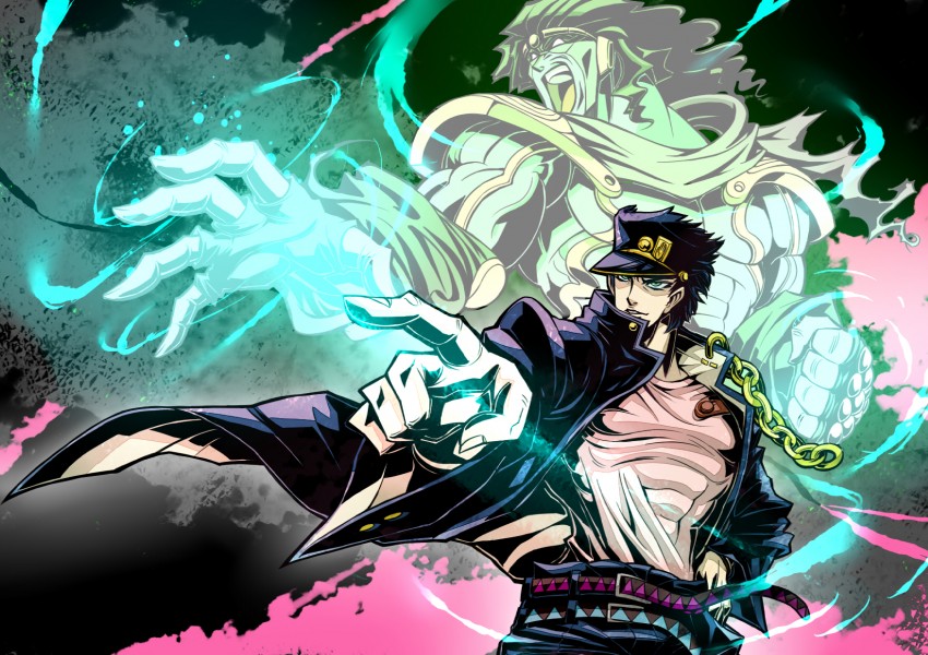 kujo jotaro and star platinum (jojo no kimyou na bouken and 1 more) drawn by givuchoko