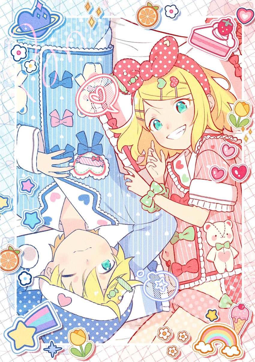 kagamine rin and kagamine len (vocaloid and 1 more) drawn by bon_bon_eee