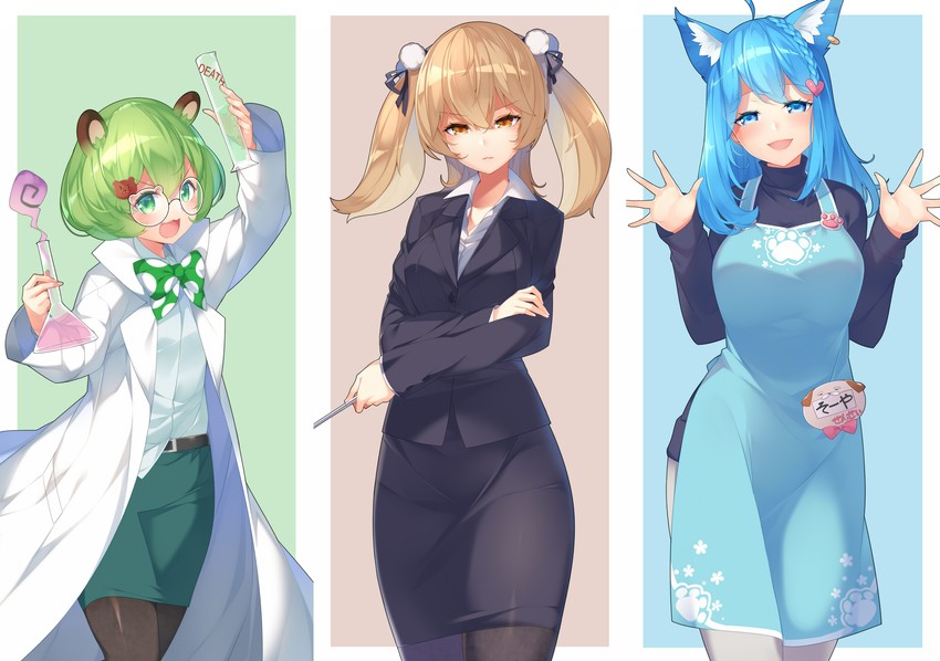 souya ichika, inaba haneru, and hinokuma ran (nanashi inc. and 1 more) drawn by kokka_han