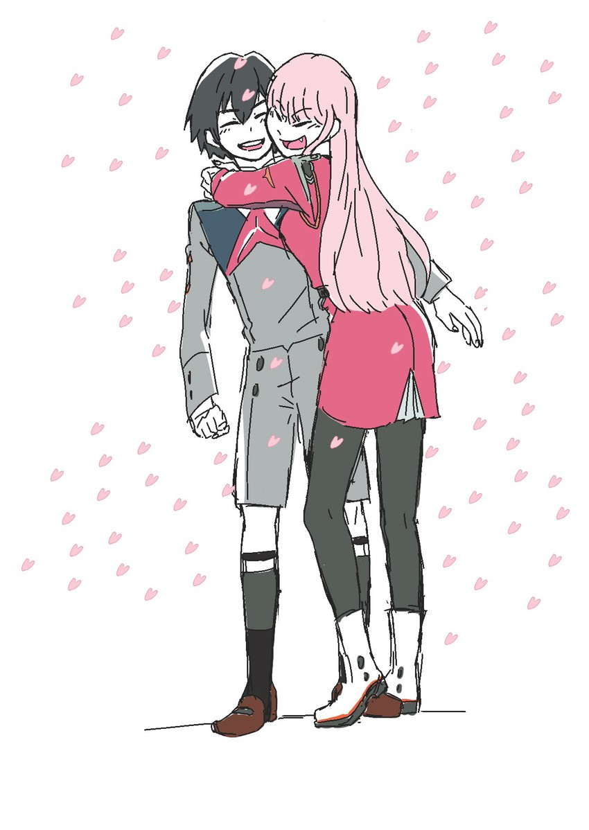 zero two and hiro (darling in the franxx) drawn by thousand_hui