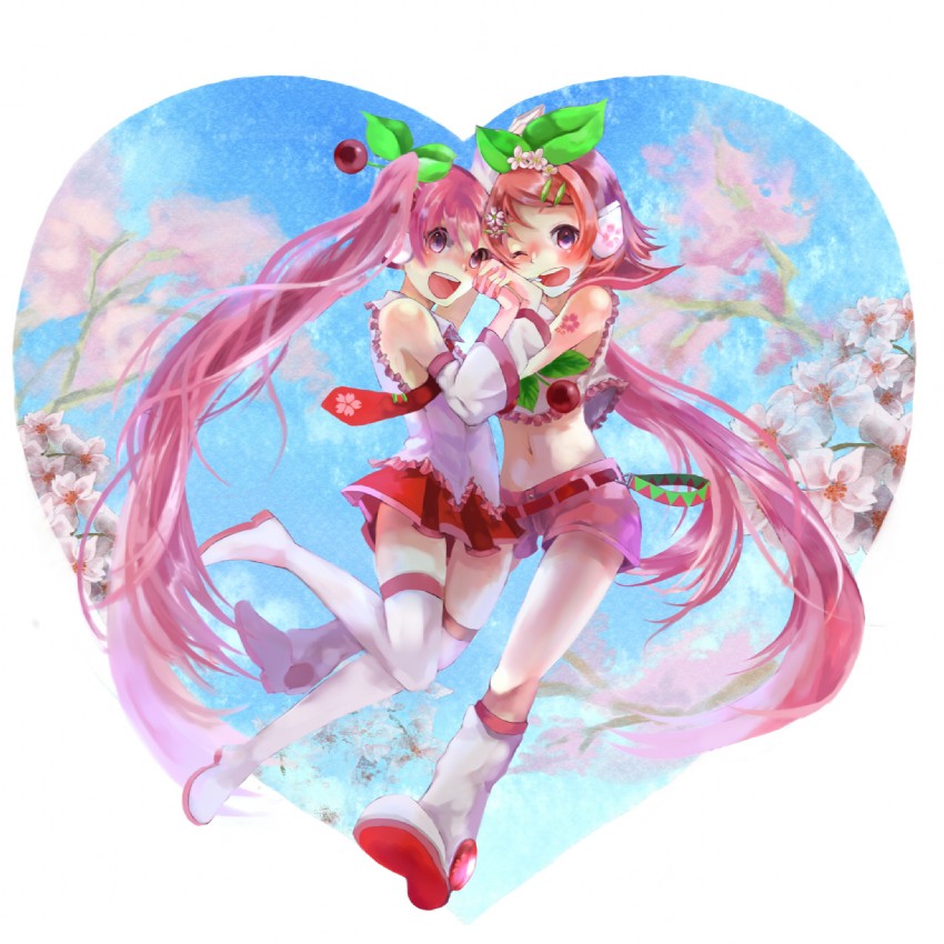 hatsune miku, kagamine rin, sakura miku, and sakura rin (vocaloid) drawn by noko_(fuwa)