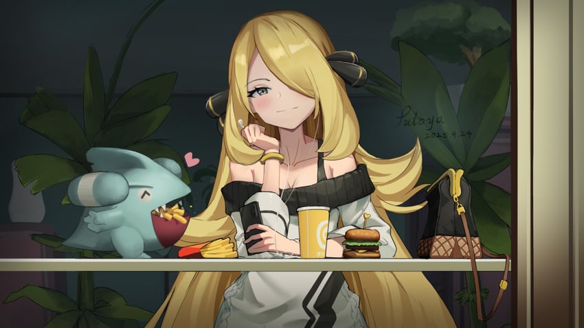 cynthia and gible (pokemon and 1 more) drawn by putoya
