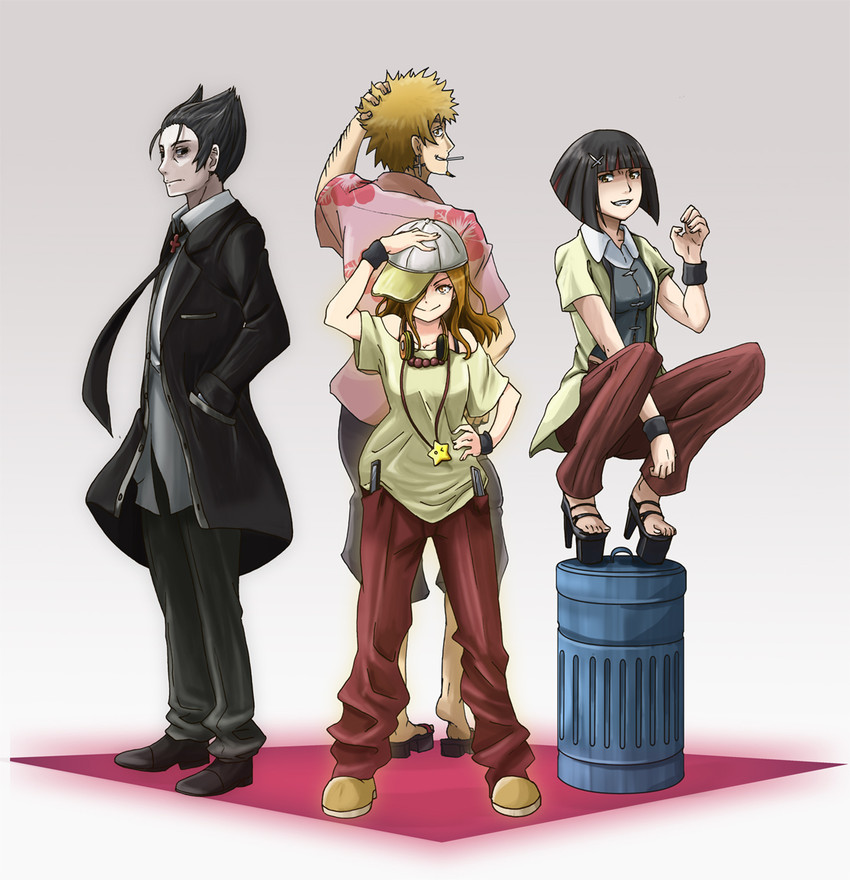 oshino meme, kaiki deishuu, kagenui yozuru, and gaen izuko (monogatari and 3 more) drawn by akumu_(hiziiiiii)