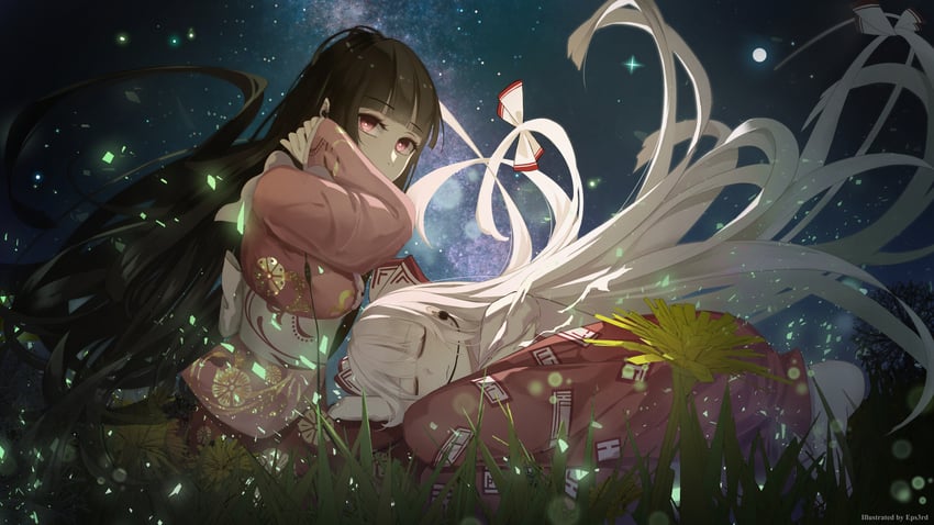 fujiwara no mokou and houraisan kaguya (touhou) drawn by eps3rd