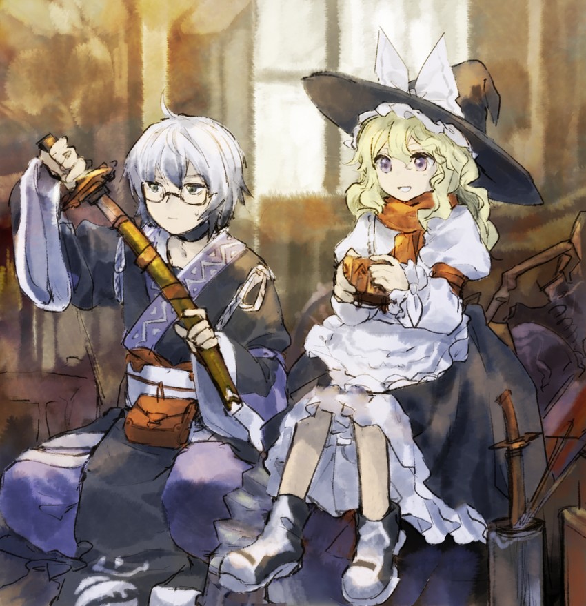 kirisame marisa and morichika rinnosuke (touhou and 1 more) drawn by kaigen_1025