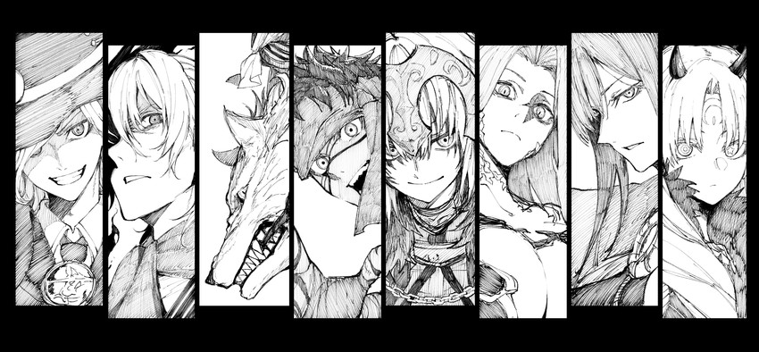 medusa, ishtar, oda nobunaga, jeanne d'arc alter, edmond dantes, and 6 more (fate and 1 more) drawn by tsukamoto_minori