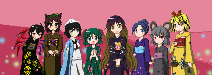 nazrin, hijiri byakuren, houjuu nue, toramaru shou, murasa minamitsu, and 3 more (touhou) drawn by rakugaki-biyori