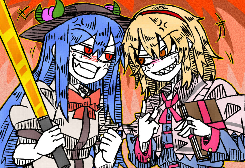 alice margatroid and hinanawi tenshi (touhou) drawn by suenari_(peace)