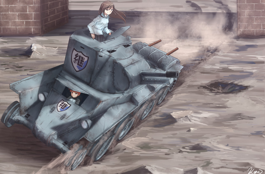 mika and mikko (girls und panzer) drawn by karo-chan