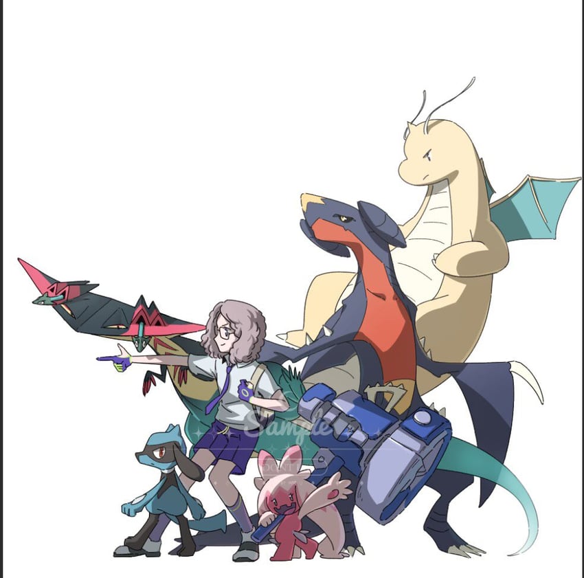 garchomp, dragonite, riolu, dragapult, and tinkaton (pokemon and 1 more) drawn by robinlovesop