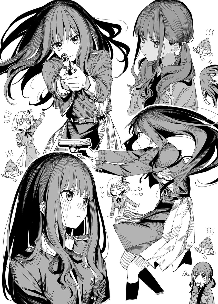 nishikigi chisato and inoue takina (lycoris recoil) drawn by arisancake