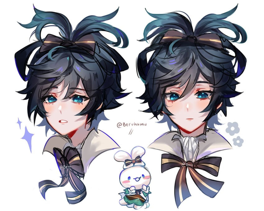 venti and cinnamoroll (genshin impact and 2 more) drawn by beruhamu