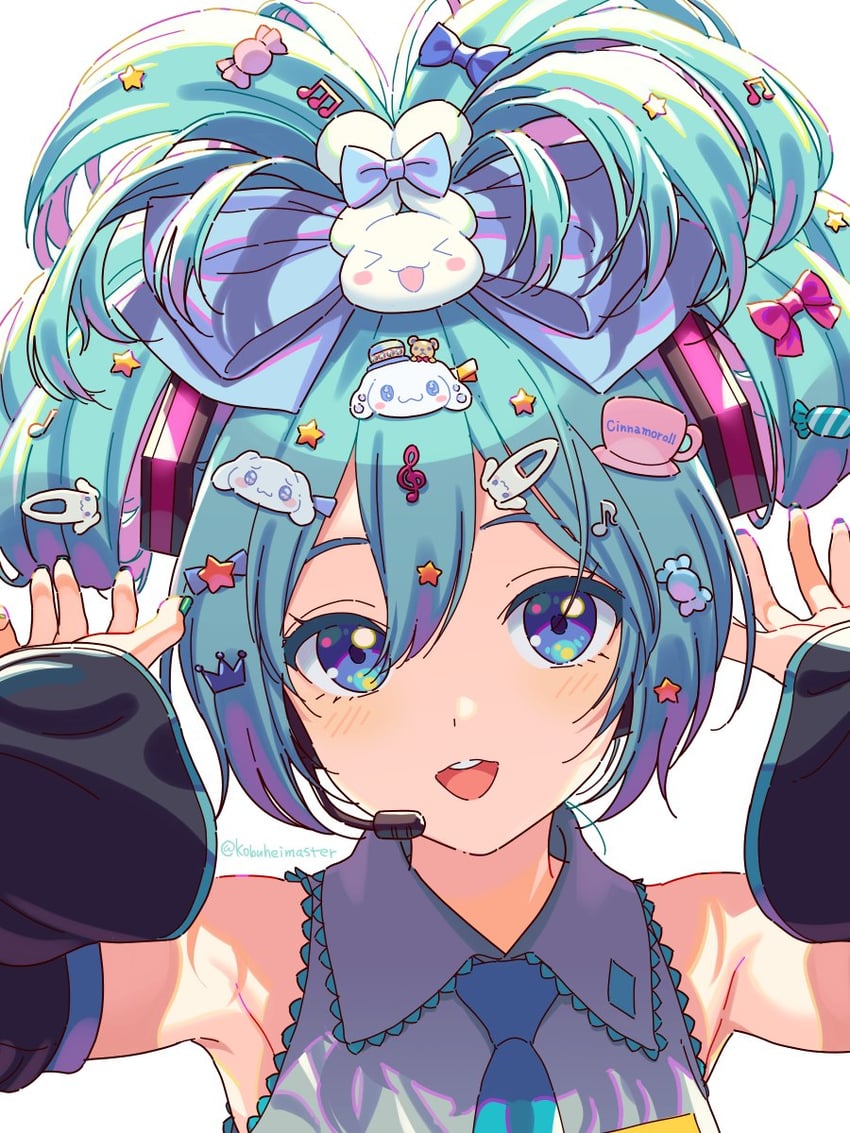 hatsune miku, cinnamoroll, and cinnamiku (vocaloid and 2 more) drawn by aida_takanobu