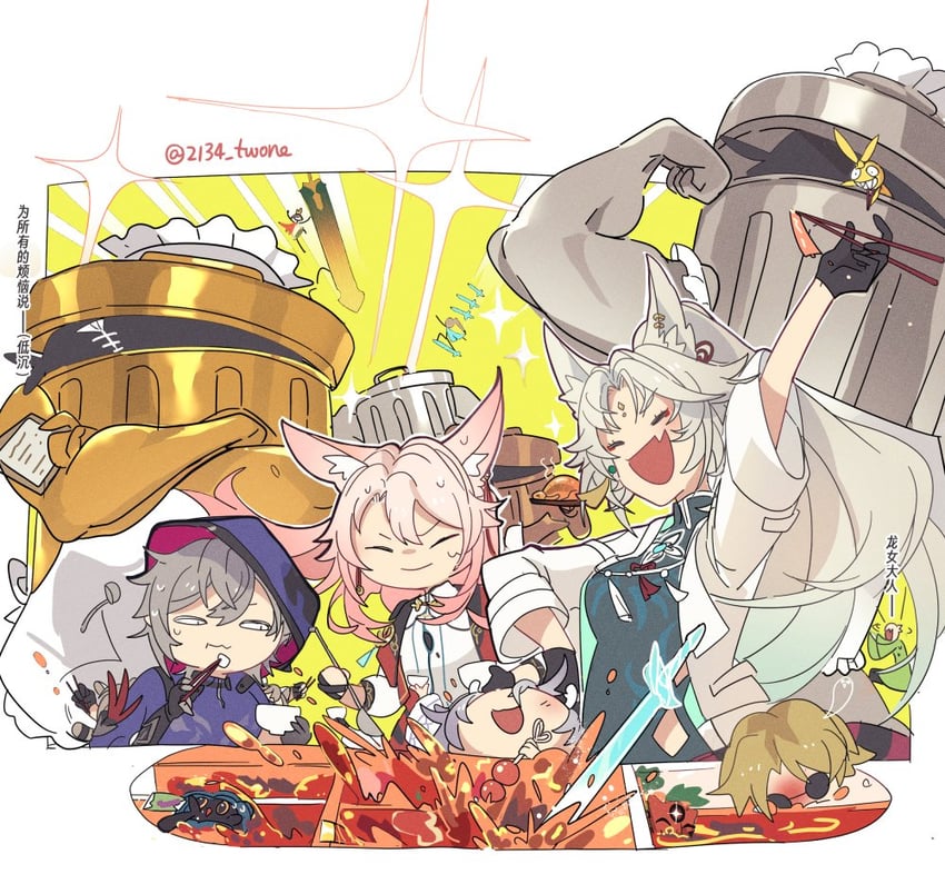 trailblazer, stelle, caelus, feixiao, homu, and 7 more (honkai and 2 more) drawn by 2134twone